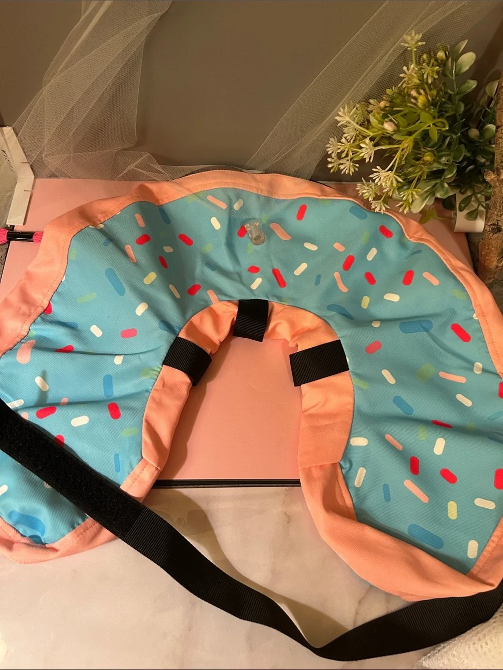 Sprinkle Donut Pattern Dog Inflatable Recovery Collar - Blue & Pink